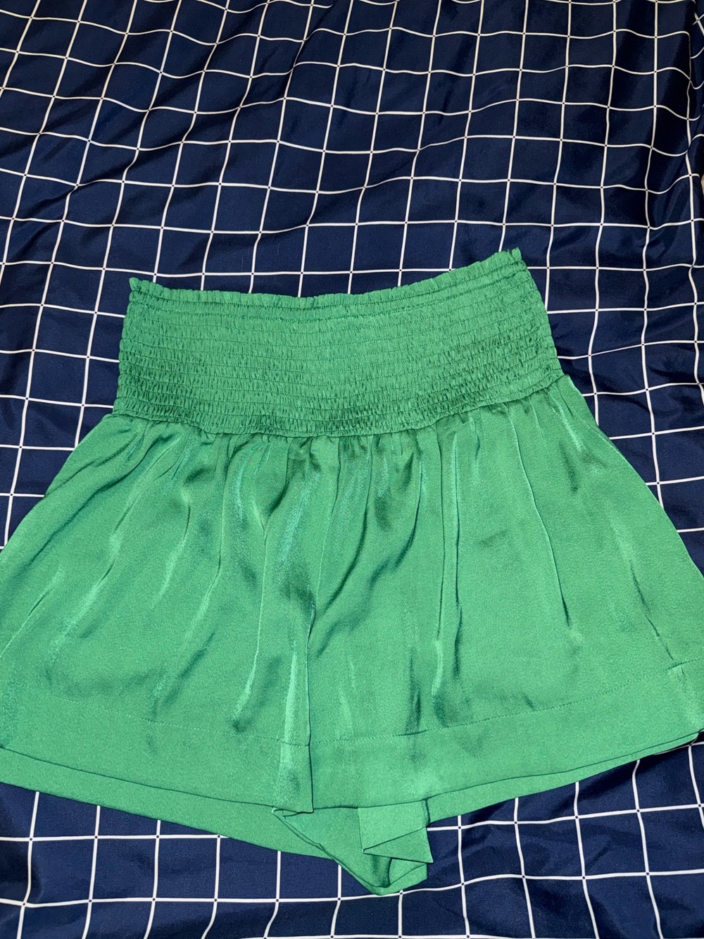 Women's High-Waist Green Smock Waist Shorts
